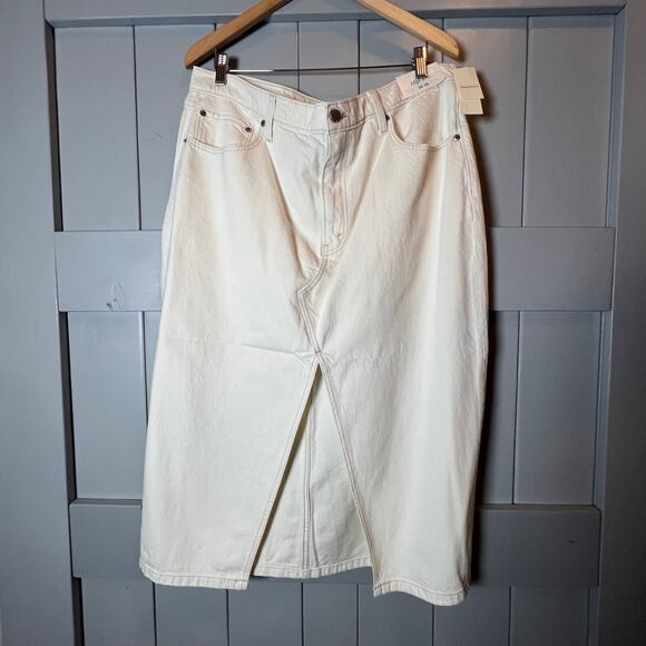 Abercrombie & Fitch High Waist Cream Denim Slit Front Skirt Size 34 NEW - Picture 7 of 7